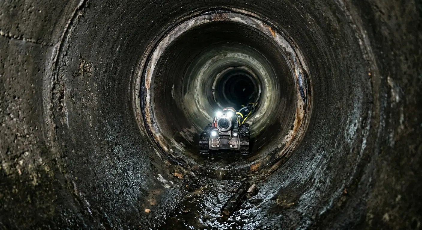 Robotic sewer camera inspecting pipe interior for Sewer Line Cleaning in Muleshoe