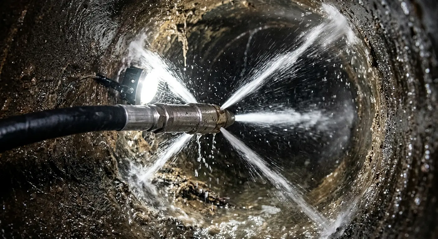 High-pressure hydro jetting nozzle cleaning sewer pipe for Trenchless Sewer Repair in Muleshoe